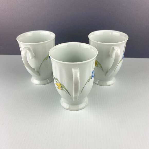 French Garden Pedestal Tea Cups / Mugs Set of 3 with Three Flower Pattern 8oz - Picture 5 of 8